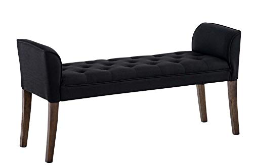 CLP Chaise Longue Cleopatra con Tapizado de Tela I Banco Largo Acolchado en Estilo Chesterfield I Silla Larga I Color: Negro, Madera Oscura Envejecida