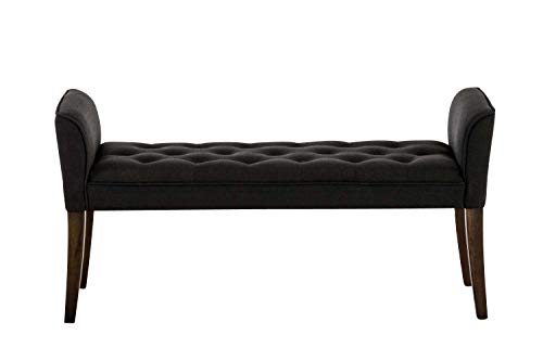 CLP Chaise Longue Cleopatra con Tapizado de Tela I Banco Largo Acolchado en Estilo Chesterfield I Silla Larga I Color: Negro, Madera Oscura Envejecida