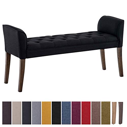 CLP Chaise Longue Cleopatra con Tapizado de Tela I Banco Largo Acolchado en Estilo Chesterfield I Silla Larga I Color: Negro, Madera Oscura Envejecida