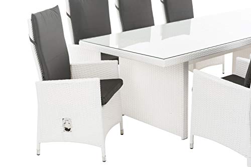 CLP Sevilla XL - Conjunto de muebles de jardín (ratán plano, con 8 sillas ajustables, mesa de cristal de 240 x 102 x 75 cm), color blanco