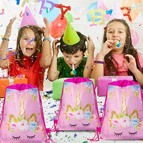 CNNIK 16 Piezas Bolsas Unicornio con Cordón - Bolsas para Unicornio Themed Party - Suministros Fiesta de Unicornio