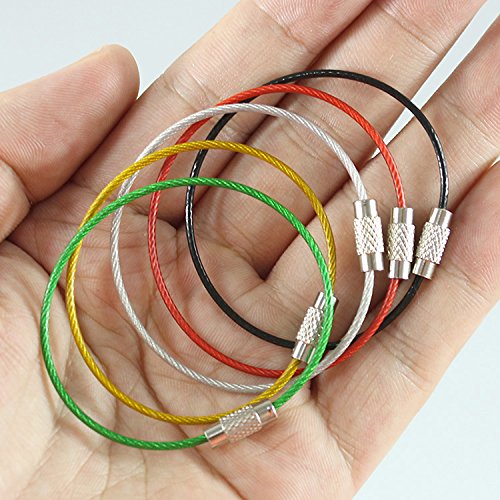 CNYMANY 30 piezas de metal llavero de alambre, 4" 6" 7,8" Cable Llaveros Llaveros 2 mm trabillas con conector de acero inoxidable para senderismo equipaje ID etiquetas