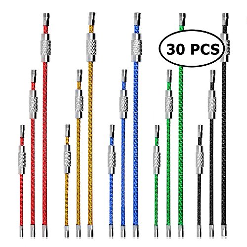 CNYMANY 30 piezas de metal llavero de alambre, 4" 6" 7,8" Cable Llaveros Llaveros 2 mm trabillas con conector de acero inoxidable para senderismo equipaje ID etiquetas