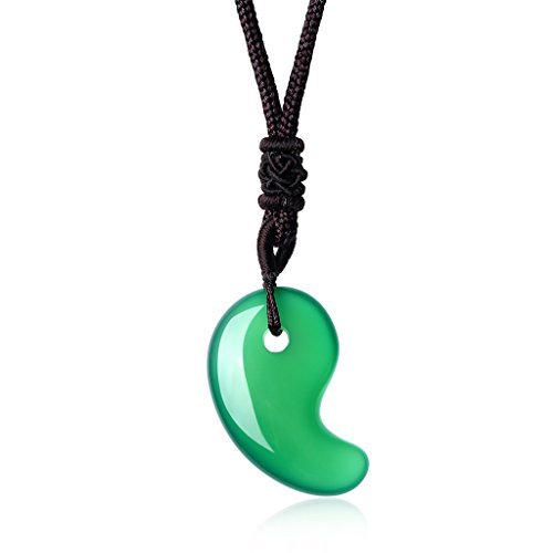 COAI Collar Ajustable con Colgante Magatama de Ágata Verde