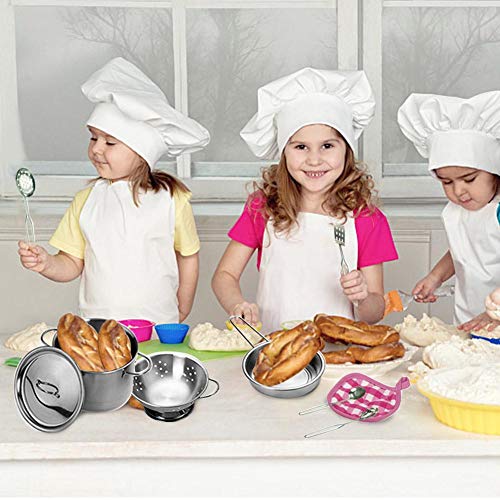 Cocina Juego De Imaginación Juguetes Con Utensilios De Cocina De Acero Inoxidable Juego De Ollas Y Sartenes, Utensilios De Cocina, Delantal Sombrero De Chef, Corte De Verduras Para Niños, Niñas, Niños