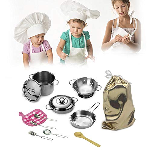 Cocina Juego De Imaginación Juguetes Con Utensilios De Cocina De Acero Inoxidable Juego De Ollas Y Sartenes, Utensilios De Cocina, Delantal Sombrero De Chef, Corte De Verduras Para Niños, Niñas, Niños