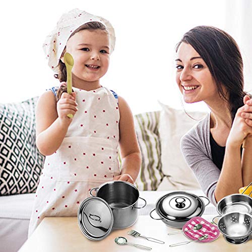 Cocina Juego De Imaginación Juguetes Con Utensilios De Cocina De Acero Inoxidable Juego De Ollas Y Sartenes, Utensilios De Cocina, Delantal Sombrero De Chef, Corte De Verduras Para Niños, Niñas, Niños