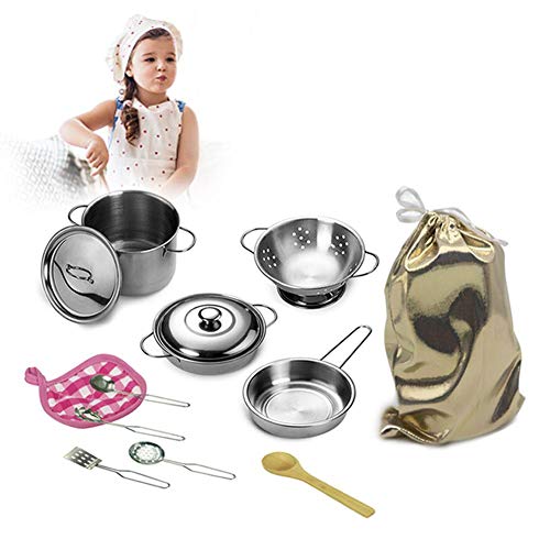 Cocina Juego De Imaginación Juguetes Con Utensilios De Cocina De Acero Inoxidable Juego De Ollas Y Sartenes, Utensilios De Cocina, Delantal Sombrero De Chef, Corte De Verduras Para Niños, Niñas, Niños