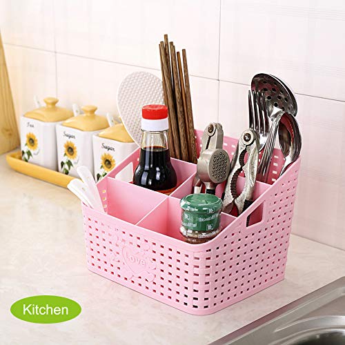 Coideal Baño de plástico Ducha Organizador de Maquillaje, Grande Rosa Cesta de Almacenamiento de Escritorio Organizador Caddy Suministros de Oficina para casa Cocina Office Desk 5 Compartimentos