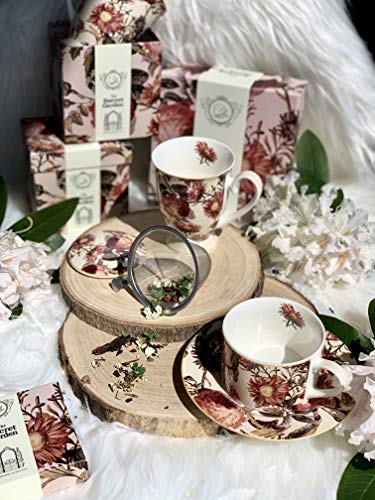 Colección Duo Secret Garden Royal Taza 325 ml Peony de New Bone China Porcelana en caja de regalo, taza clásica, taza de café y té