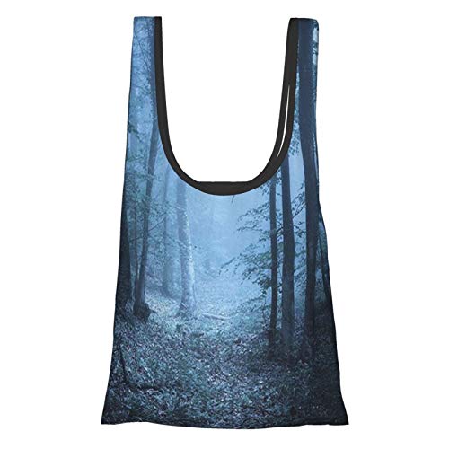 Colección Farm House Decor Misterious Dark Forest All In Fog Spooky Atmosphere Wet Humid Fantasy Nature Scene Brown White Reutilizables Bolsas de comestibles, ecológicas, plegable, cabe en el bolsillo