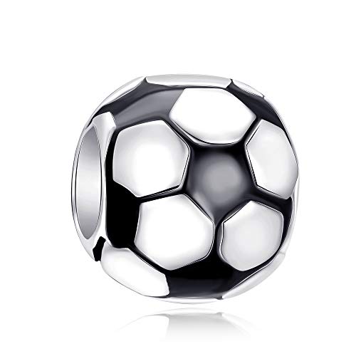 Colgante con forma de balón de fútbol – Copa del Mundo fútbol Beads Charm 925 plata fútbol charms con negro esmalte para pulsera Europea