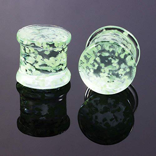 Colgante Pendientes Kit de estiramiento de oreja de vidrio de 1 par Túnel de oreja con anillos tóricos Tapones de túnel de carne Juego de joyas for mujeres Damas (Verde fluorescente) (Tamaño: 5 mm), T