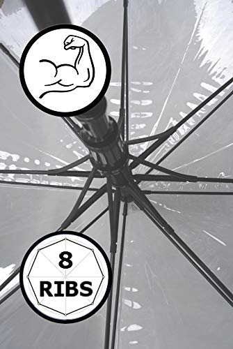COLLAR AND CUFFS LONDON - 134 cm Arco - A Prueba DE Viento - Muy Fuerte - Paraguas Transparente - Estructura Reforzada con Fibra de Vidrio - Automático - Paraguas Largos - Grande - Ribete Negro