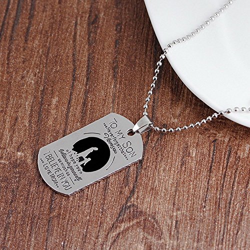 Collar con colgante de corazón con texto en inglés "Never Forget That I Love You" (nunca olvides que te quiero), colgante de placas, con corazón, regalo para hijos