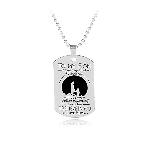 Collar con colgante de corazón con texto en inglés "Never Forget That I Love You" (nunca olvides que te quiero), colgante de placas, con corazón, regalo para hijos