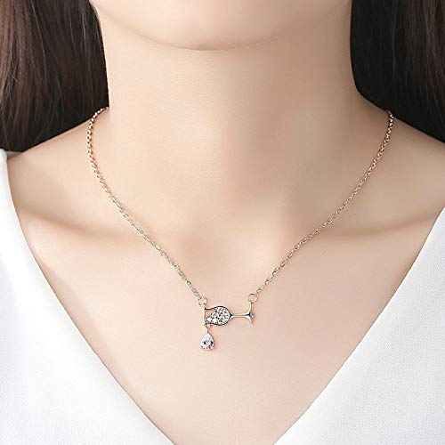 Collar con colgante de cristal de copa de vino tinto para mujer, elegante colgante de gota de agua para mujer, cadena de clavícula, joyería de fiesta de moda   1