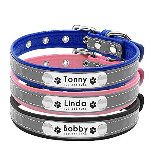 Collar para perro Berry suave acolchado personalizado – grabado personalizado perro ID collares con placa de nombre – Collar reflectante para perro gato para perros pequeños y medianos – ESA ID TAG