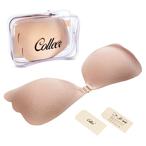 Colleer Sujetador Adhesivo, Profesional Push Up De Silicona Bra Invisible Adhesivo Reutilizable sin Tirantes Espalda para Mujer para El Vestido de La Boda (C, Beige)