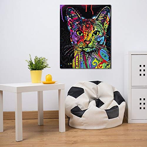 Color Animal Spray Print Pintura Gato Imagen creativa Sala de estar Porche Lienzo decorativo Pintura colgante 60x90CM SIN marco