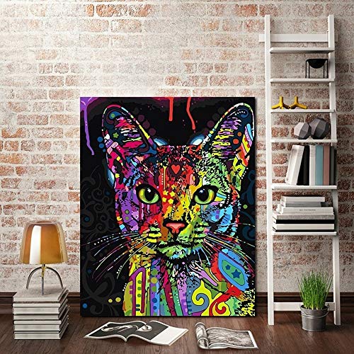 Color Animal Spray Print Pintura Gato Imagen creativa Sala de estar Porche Lienzo decorativo Pintura colgante 60x90CM SIN marco