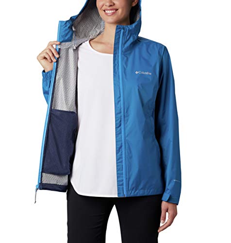 Columbia Chaqueta de evaporación para mujer, impermeable, transpirable, piscina oscura/cremallera azul estática, tamaño mediano