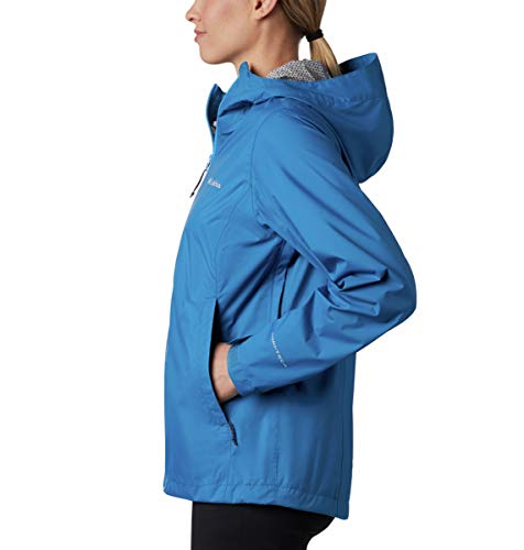 Columbia Chaqueta de evaporación para mujer, impermeable, transpirable, piscina oscura/cremallera azul estática, tamaño mediano