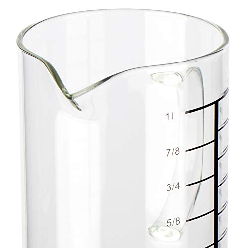 com-four® Jarra medidora para la cocina - Vaso medidor de vidrio resistente a la temperatura - Jarra medidora vaso - Medidor de liquidos, 1l (01 pieza - vaso medidor)