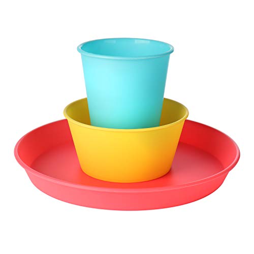 com-four® Juego de 18 Piezas - Tazas, Tazones, Platos - Vajilla de Picnic y Parrilla Camping, Viaje, para 6 Personas (18 Piezas - Colorido)