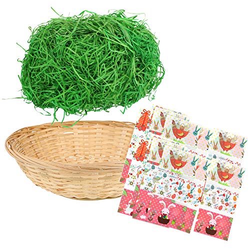 com-four® Juego de decoración de Pascua de 38 Piezas con Pasto de Pascua, Canasta de Rafia y Envoltura retráctil para Decorar Huevos de Pascua (38 Piezas - Cesta. Hierba Diapositiva)