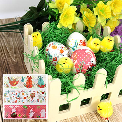 com-four® Juego de decoración de Pascua de 38 Piezas con Pasto de Pascua, Canasta de Rafia y Envoltura retráctil para Decorar Huevos de Pascua (38 Piezas - Cesta. Hierba Diapositiva)