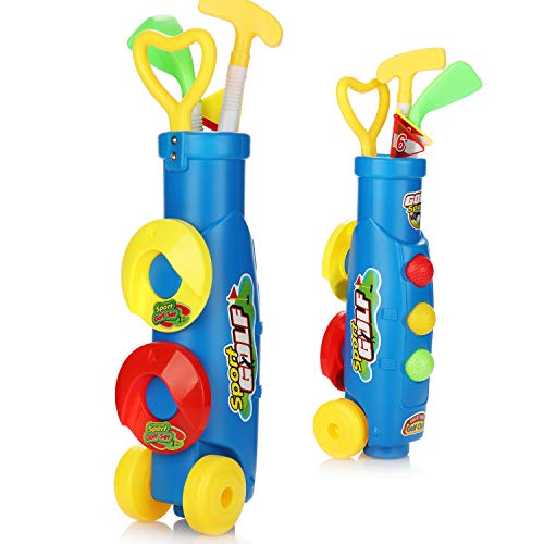 com-four® Juego de Golf de 10 Piezas para niños, Juego de Juguetes con Palos de Golf, Pelotas de Golf, Agujeros y Bolsa de Golf, para Interior, Exterior, Playa y jardín