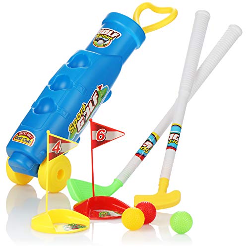 com-four® Juego de Golf de 10 Piezas para niños, Juego de Juguetes con Palos de Golf, Pelotas de Golf, Agujeros y Bolsa de Golf, para Interior, Exterior, Playa y jardín