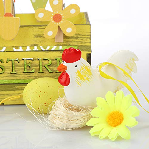 com-four® Set de decoración y Regalo de 30 Piezas para Pascua - Etiquetas y Huevos de Pascua para decoración - Canasta de Pascua con Hierba y Flores Decorativas (30 Piezas - Caja de Pascua)