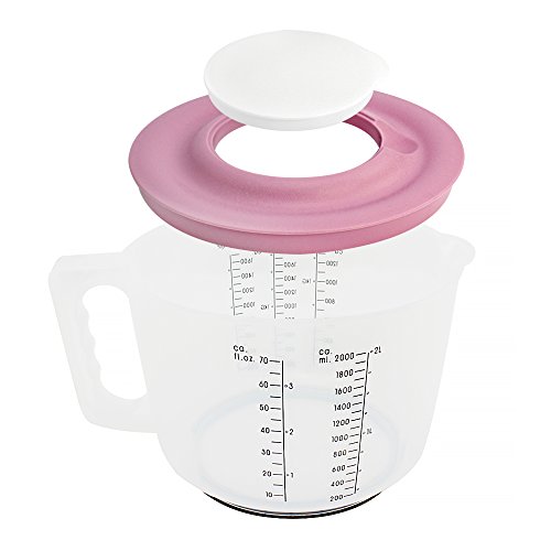 COM-FOUR® Taza de medición con tapa protectora contra salpicaduras, tazas mezcladas en colores brillantes [la selección varía], 2100 ml (001 pieza - taza medidora con protector contra salpicaduras)