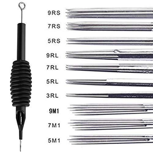 Combo de agujas y tubos de tatuaje - Rayyl 40PCS 25mm 1" 9RL Tubos de tatuaje desechables con agujas de tatuaje preesterilizadas para kits de tatuaje Suministros de tatuaje (9rl (negro))