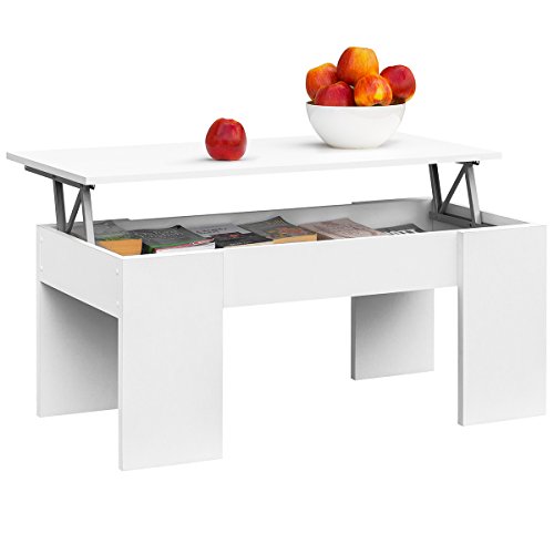 COMIFORT Mesa Centro Elevable - Mesa Salón Funcional con Gran Almacenaje, Estilo Moderno, Muy Resistente, Color Blanco, Fabricada en Europa