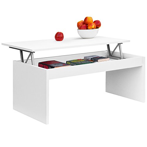 COMIFORT Mesa Centro Elevable - Mesa Salón Funcional con Gran Almacenaje, Moderna, Elegante, Muy Resistente, 2 Patas, Color Blanco