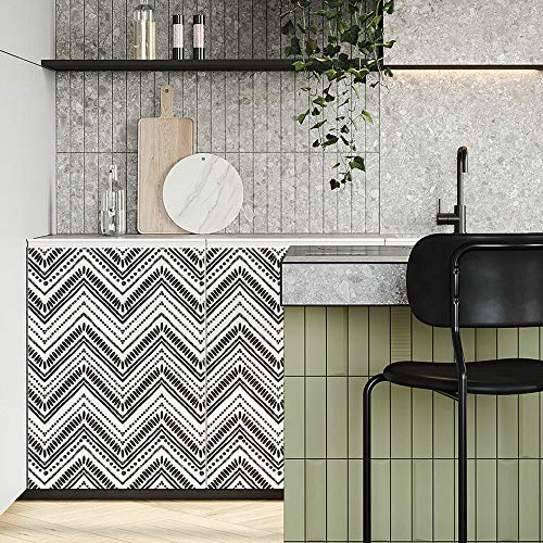 ConCus-T - Papel pintado autoadhesivo de vinilo bohemio para cocina, papel de contacto, diseño de flecha, patrón geométrico de Chevron Flecha, color blanco y negro 45 × 300 cm