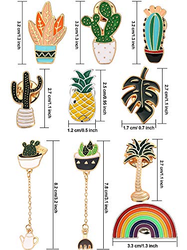 Conjunto de 10 Broches Encantador de Dibujo Animados Incluyendo Broche de Piña Broche de Arco Iris Broche de Hojas de Simulación de Palmeras Tropicales Broche de Cactus para Disfraz Bolso Mochila Chaq