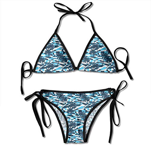 Conjunto de Bikini para Mujer, Pintura de Hadas de Colores del Parque en otoño Vista de la Tierra en Estilo de Pintura al óleo, Traje de baño de Dos Piezas