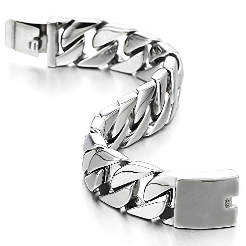 COOLSTEELANDBEYOND 22CM Grande Estilo Masculino, Barbozzale Cadena Barbada, Pulsera de Hombre, Brazalete de Acero Inoxidable, Link, Pulido