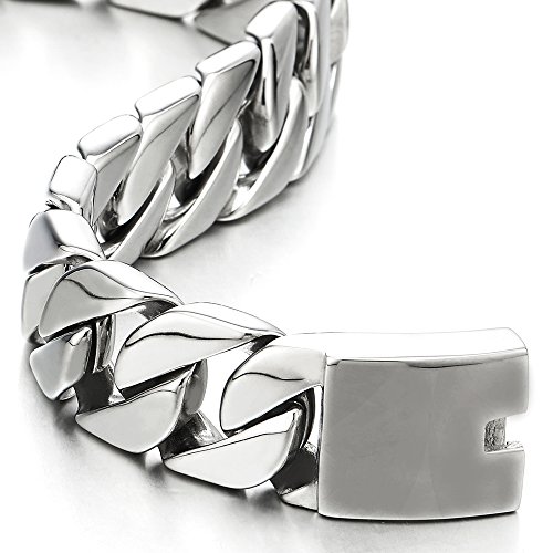 COOLSTEELANDBEYOND 22CM Grande Estilo Masculino, Barbozzale Cadena Barbada, Pulsera de Hombre, Brazalete de Acero Inoxidable, Link, Pulido