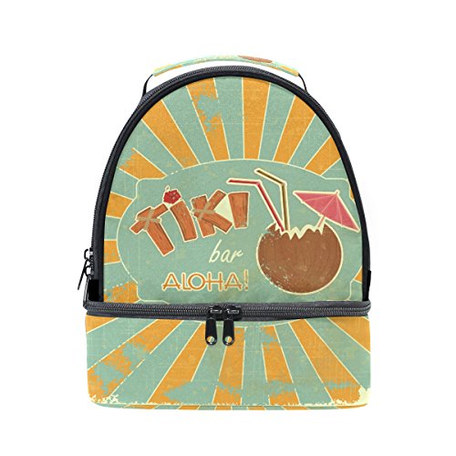 COOSUN Retro Design Tiki Bar Menu - Bolsa de almuerzo con aislamiento de doble cubierta para el almuerzo, con asa ajustable para mujeres, hombres, adolescentes, niños y niñas