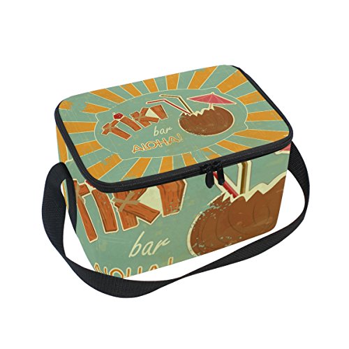 COOSUN Retro Design Tiki Bar Menu - Bolsa térmica reutilizable con correa ajustable para el hombro para mujer y hombre