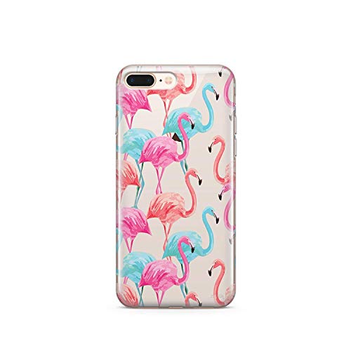 Coovertify Pack Funda Transparente Flamencos Rosas y Azules Huawei P8 Lite 2017, Carcasa de Gel Silicona con Dibujo Estampado + Protector de Pantalla de Cristal Templado para Huawei P8 Lite 2017