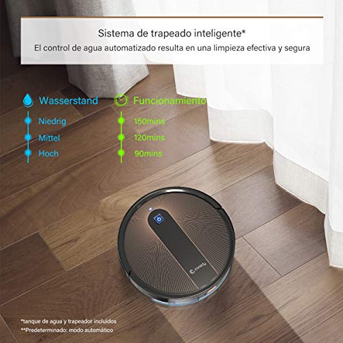 Coredy R750 Robot Aspirador y Fregasuelos 3 en 1, con conexión Wi-Fi, Alexa y Google Home, Potente aspiración de 1600Pa, Ultrafino, silencioso, Barre, aspira y friega para Suelos Duros y Alfombras