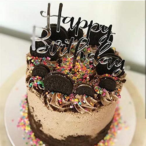 Coriver 12 Pack Happy Birthday Cake Topper, Acrílico Glitter Cupcake Topper para decoraciones de pasteles de cumpleaños (oro, oro rosa, plata, negro * 3)