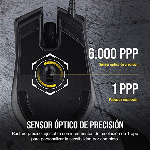 Corsair Harpoon RGB Ratón Óptico para Juegos, 6 000 PPP Óptico Sensor, Peso Ligero, 6 Botones Programables, Retroiluminación LED RGB, color Negro