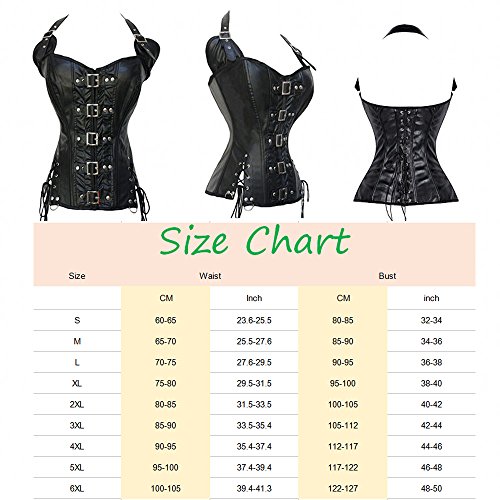 Corset de cuero sintético Steampunk Bustier Plus size Bustier 9 Dimensiones Negro 4XL